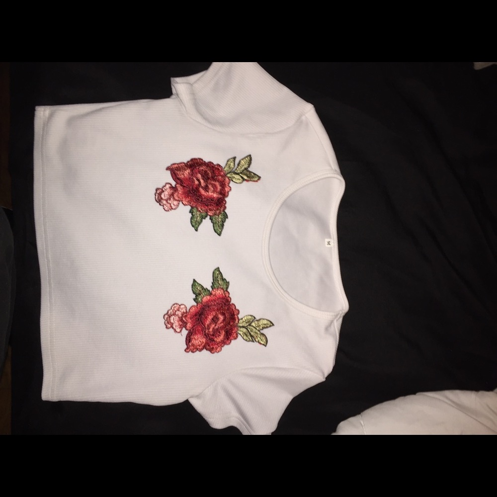 Embroidered rose crop top